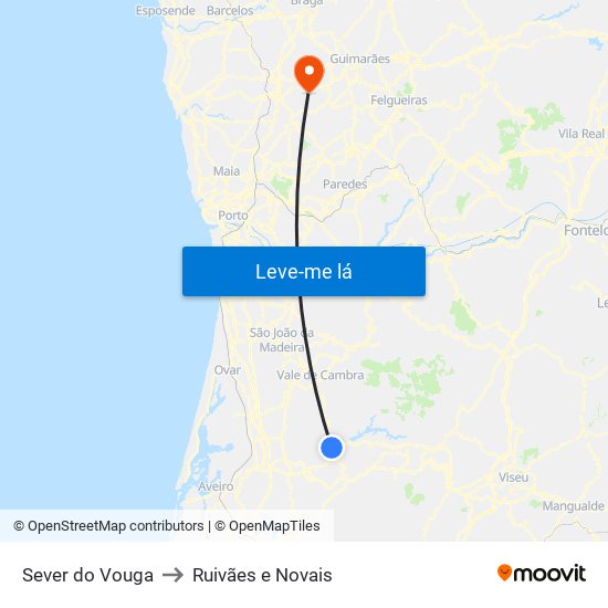 Sever do Vouga to Ruivães e Novais map