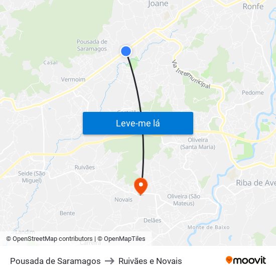 Pousada de Saramagos to Ruivães e Novais map