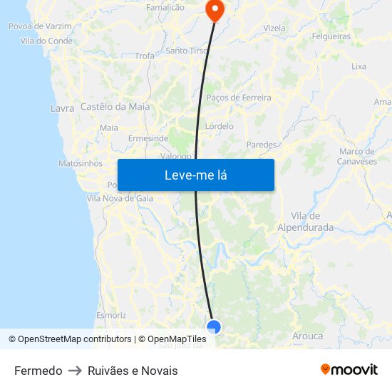 Fermedo to Ruivães e Novais map