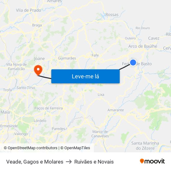 Veade, Gagos e Molares to Ruivães e Novais map