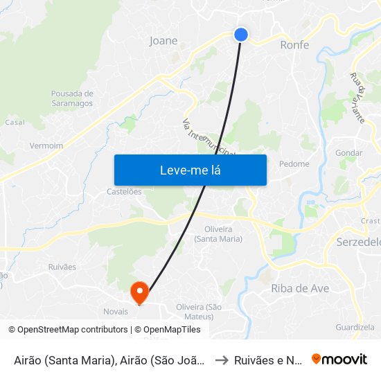 Airão (Santa Maria), Airão (São João) e Vermil to Ruivães e Novais map