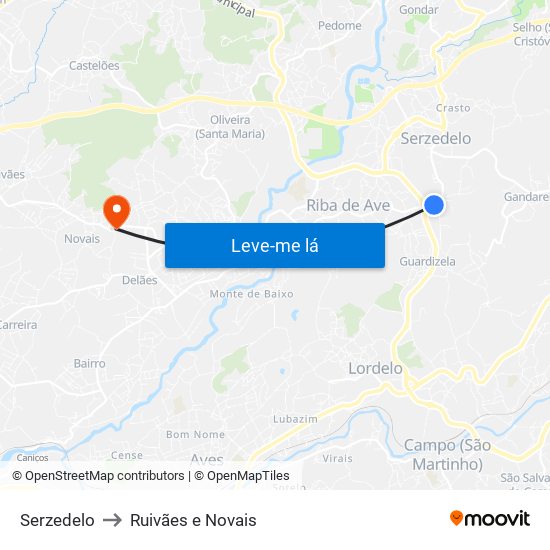 Serzedelo to Ruivães e Novais map