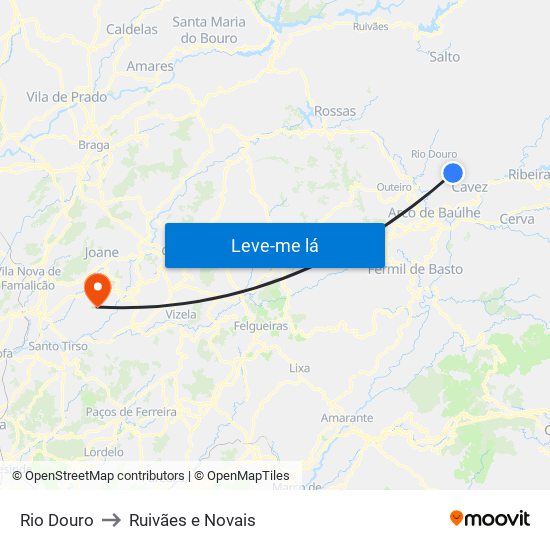 Rio Douro to Ruivães e Novais map