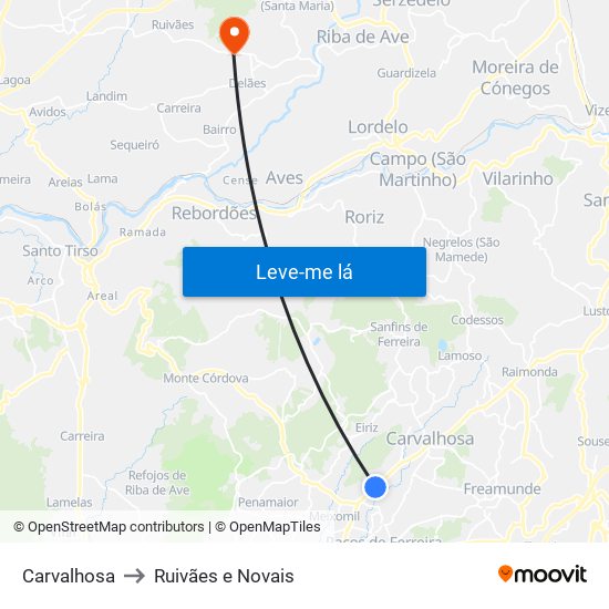 Carvalhosa to Ruivães e Novais map