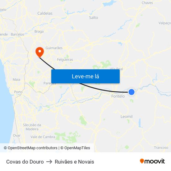 Covas do Douro to Ruivães e Novais map