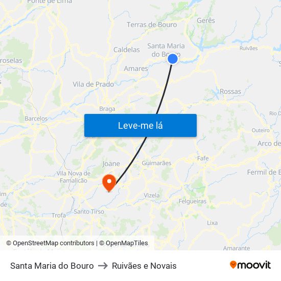 Santa Maria do Bouro to Ruivães e Novais map