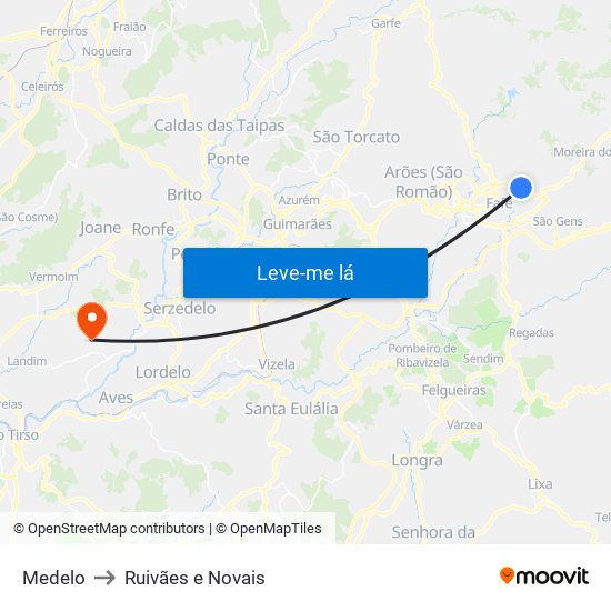 Medelo to Ruivães e Novais map