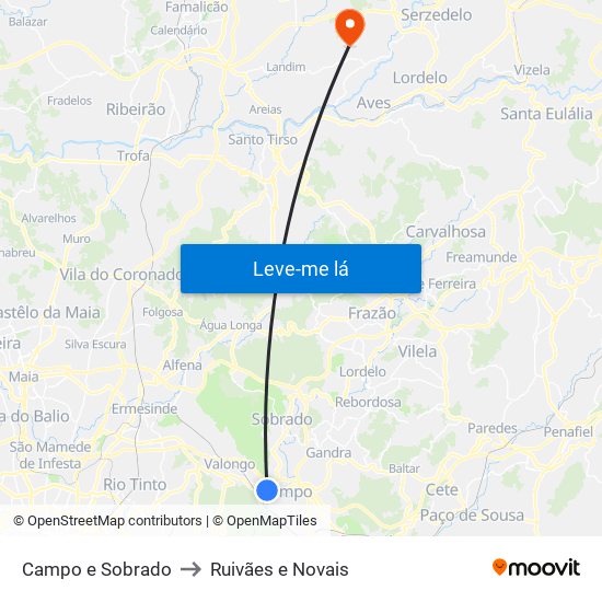 Campo e Sobrado to Ruivães e Novais map