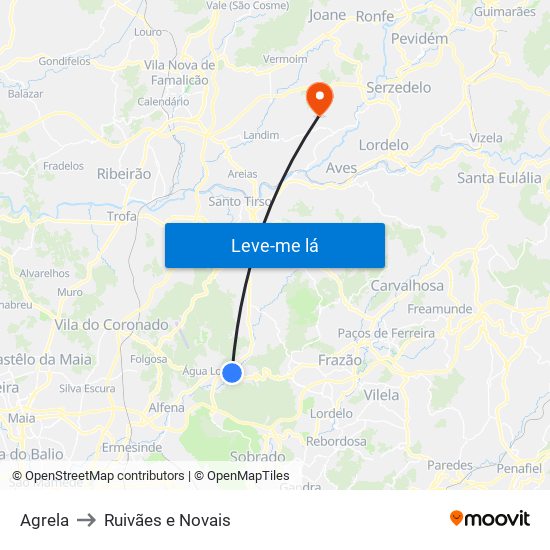 Agrela to Ruivães e Novais map