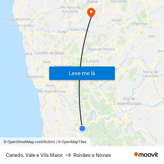 Canedo, Vale e Vila Maior to Ruivães e Novais map