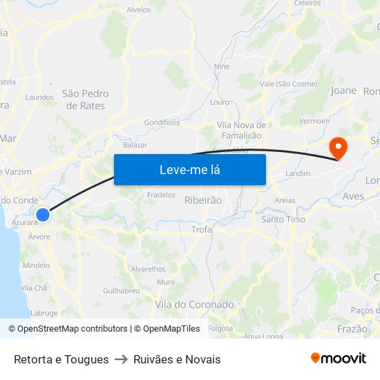 Retorta e Tougues to Ruivães e Novais map