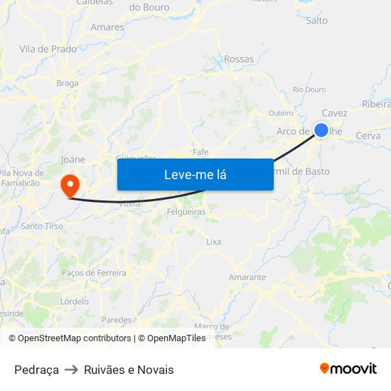 Pedraça to Ruivães e Novais map