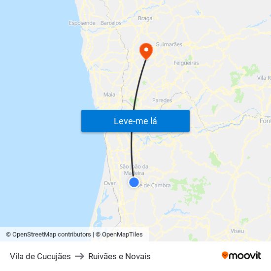 Vila de Cucujães to Ruivães e Novais map