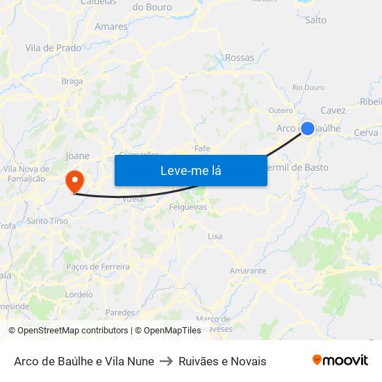 Arco de Baúlhe e Vila Nune to Ruivães e Novais map