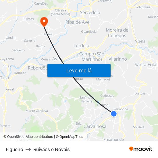 Figueiró to Ruivães e Novais map