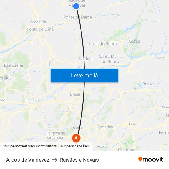 Arcos de Valdevez to Ruivães e Novais map