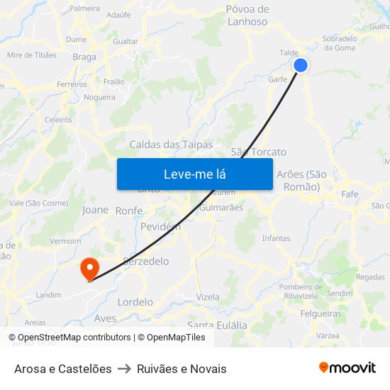 Arosa e Castelões to Ruivães e Novais map