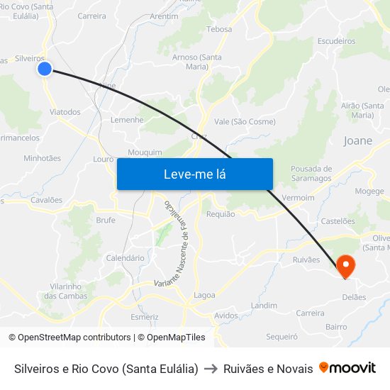 Silveiros e Rio Covo (Santa Eulália) to Ruivães e Novais map