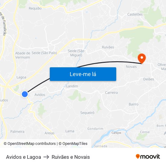 Avidos e Lagoa to Ruivães e Novais map