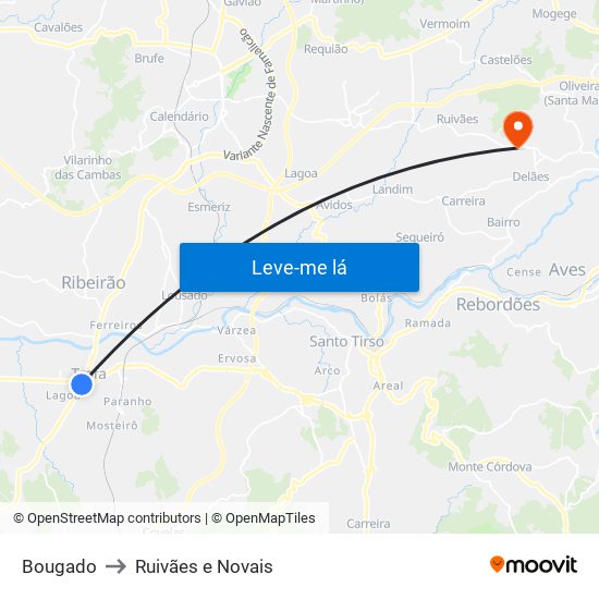 Bougado to Ruivães e Novais map