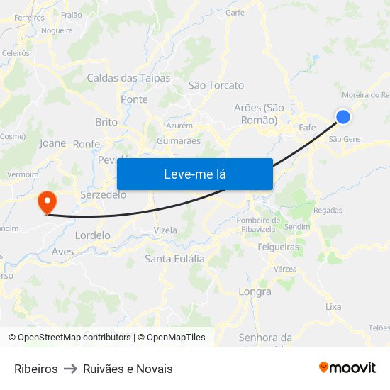 Ribeiros to Ruivães e Novais map
