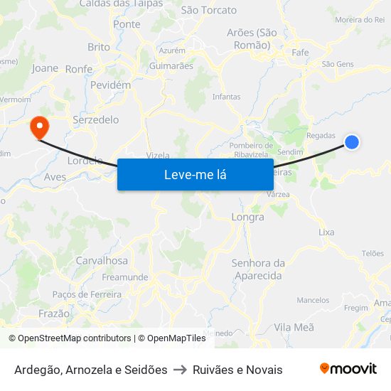 Ardegão, Arnozela e Seidões to Ruivães e Novais map