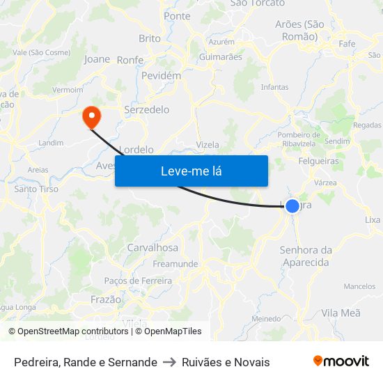 Pedreira, Rande e Sernande to Ruivães e Novais map