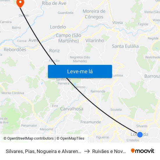 Silvares, Pias, Nogueira e Alvarenga to Ruivães e Novais map
