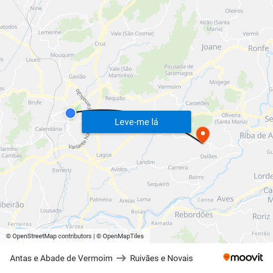 Antas e Abade de Vermoim to Ruivães e Novais map