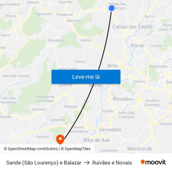 Sande (São Lourenço) e Balazar to Ruivães e Novais map