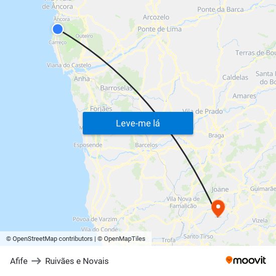 Afife to Ruivães e Novais map