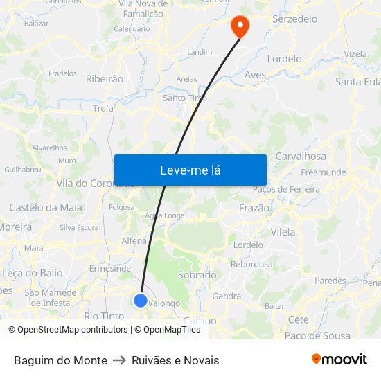 Baguim do Monte to Ruivães e Novais map