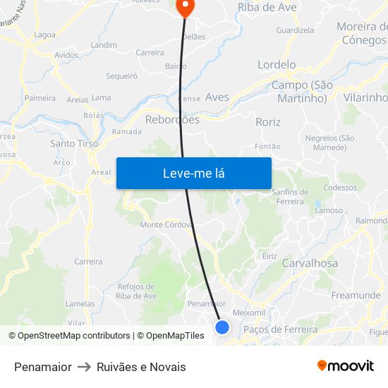 Penamaior to Ruivães e Novais map