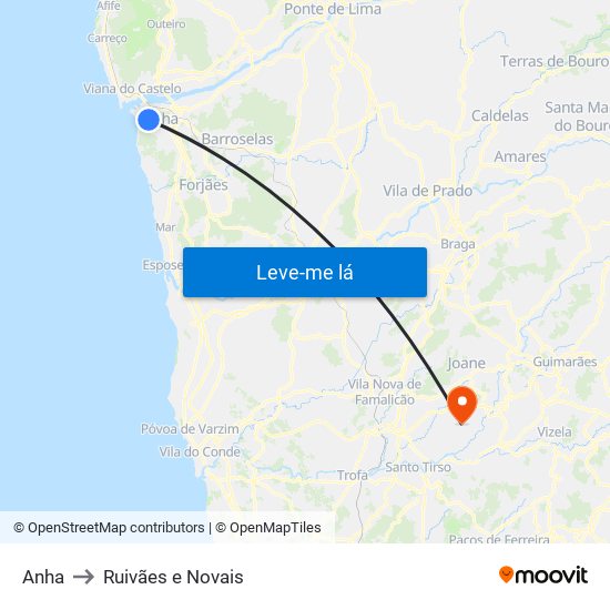 Anha to Ruivães e Novais map