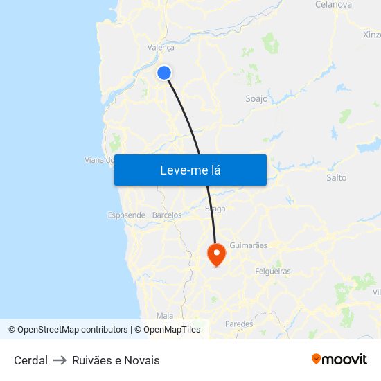 Cerdal to Ruivães e Novais map