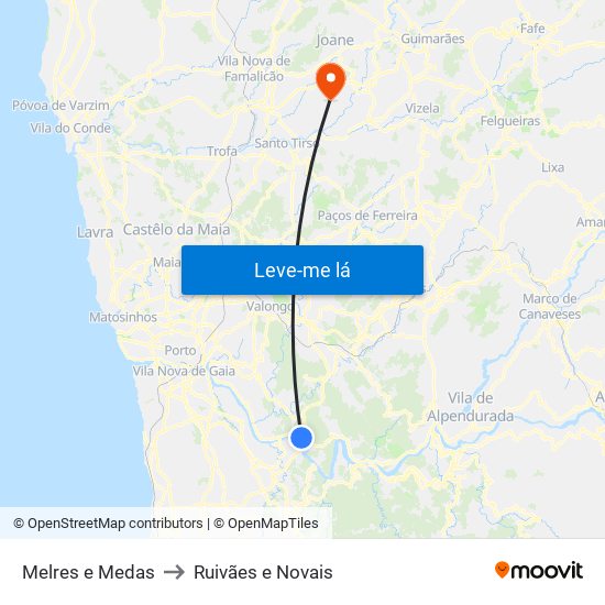 Melres e Medas to Ruivães e Novais map