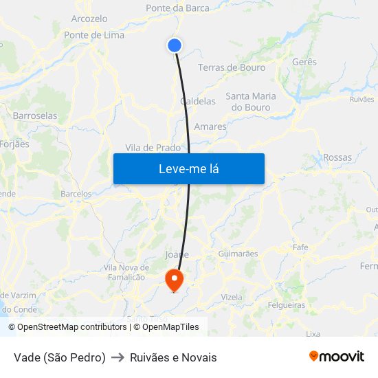 Vade (São Pedro) to Ruivães e Novais map