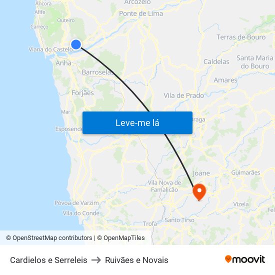 Cardielos e Serreleis to Ruivães e Novais map