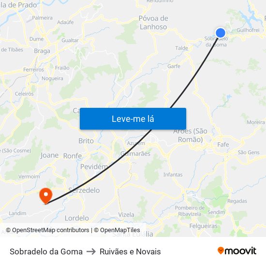 Sobradelo da Goma to Ruivães e Novais map