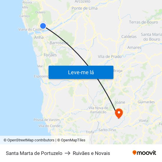 Santa Marta de Portuzelo to Ruivães e Novais map