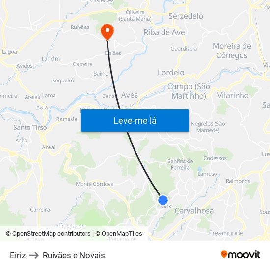 Eiriz to Ruivães e Novais map