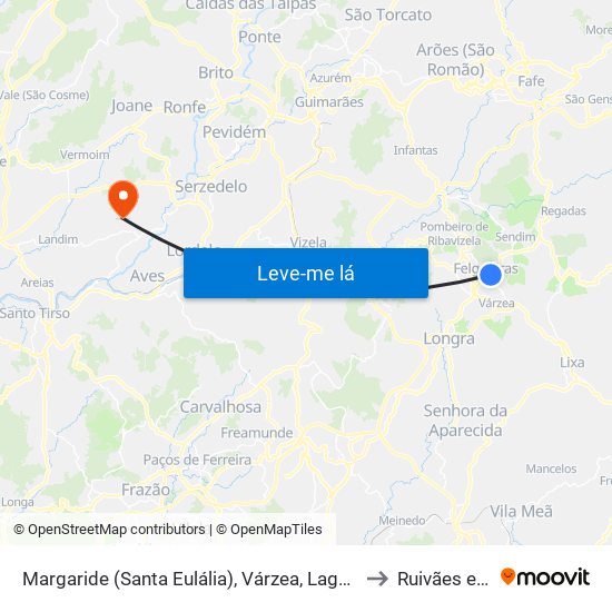Margaride (Santa Eulália), Várzea, Lagares, Varziela e Moure to Ruivães e Novais map