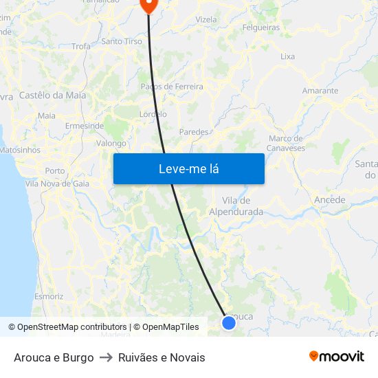 Arouca e Burgo to Ruivães e Novais map