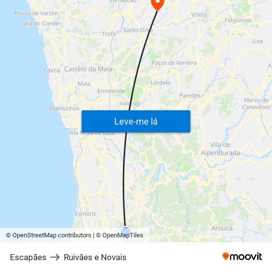 Escapães to Ruivães e Novais map