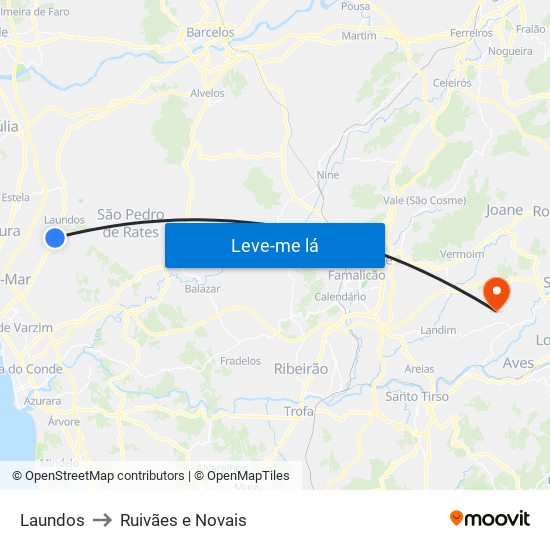 Laundos to Ruivães e Novais map
