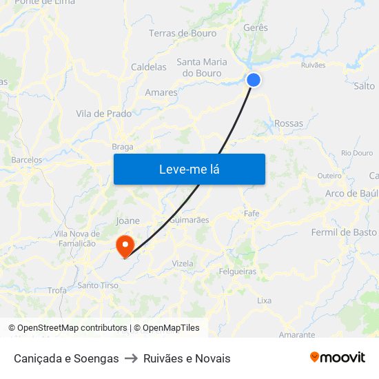 Caniçada e Soengas to Ruivães e Novais map