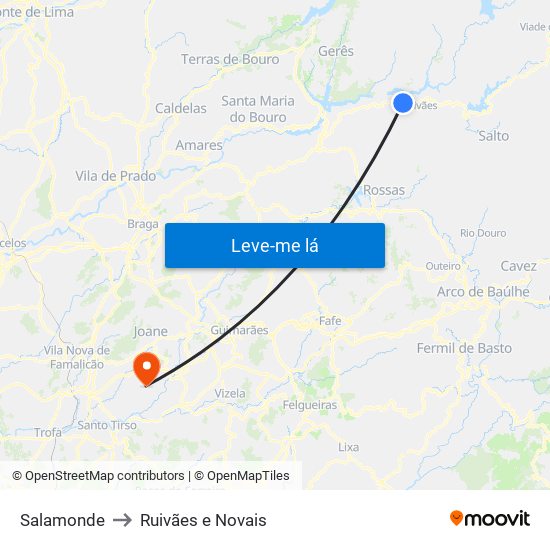 Salamonde to Ruivães e Novais map