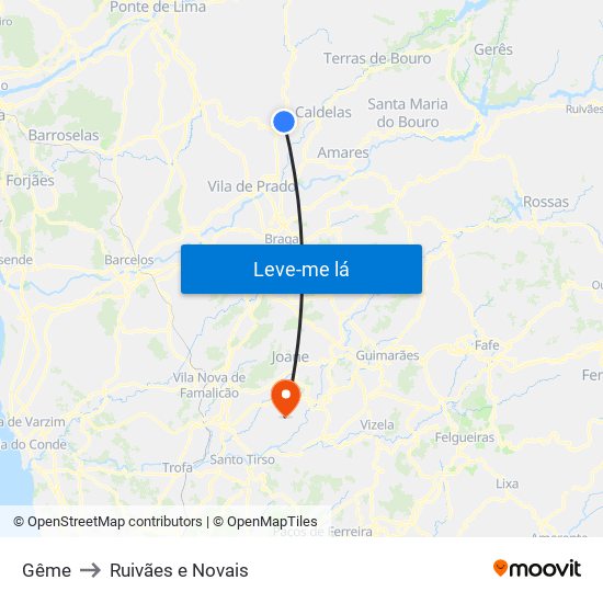 Gême to Ruivães e Novais map