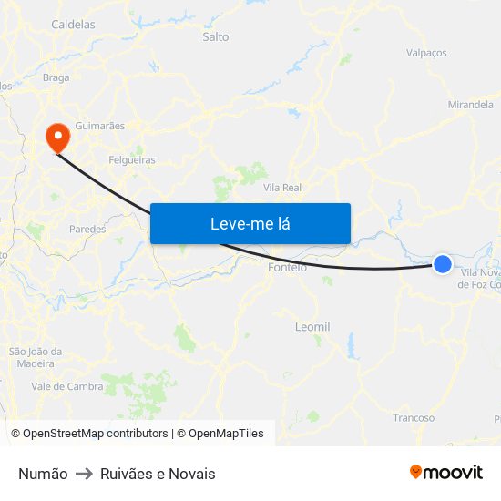 Numão to Ruivães e Novais map