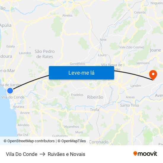 Vila Do Conde to Ruivães e Novais map
